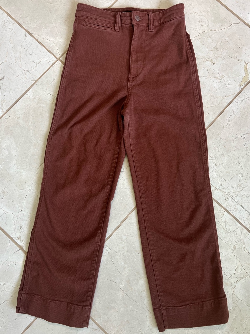Quince Wide Leg Crop Pants Rust Brown Organic Stretch Cotton High Rise Womens 24